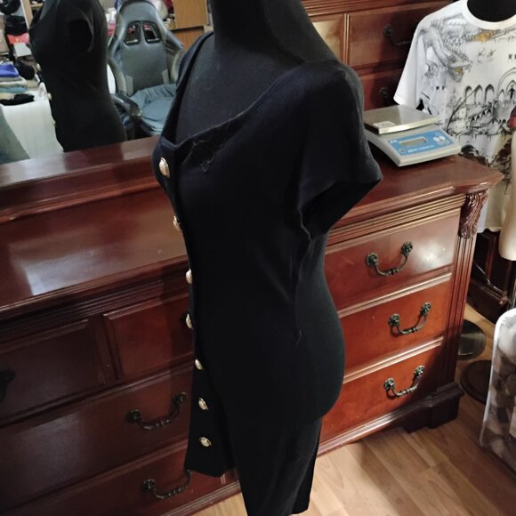 Black Mini Dress with Pearl & Gold Buttons - Picture 4 of 7